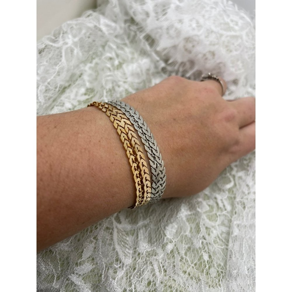 Gold Tone & Silver Tone Chevron Design Double Wrap Bracelets (2 Bracelets)